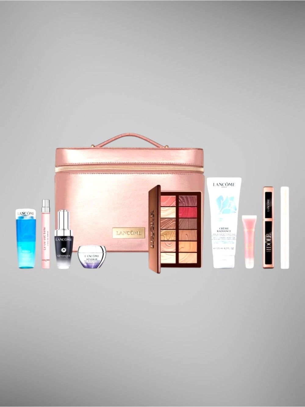 Lancôme Beauty Gift Set Train Case Makeup Skincare 10 Pc New Sealed